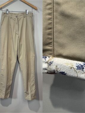 L.L. Bean Women's Khaki Cotton Floral  Lined Pants Straight Leg Size 6 Med Tall